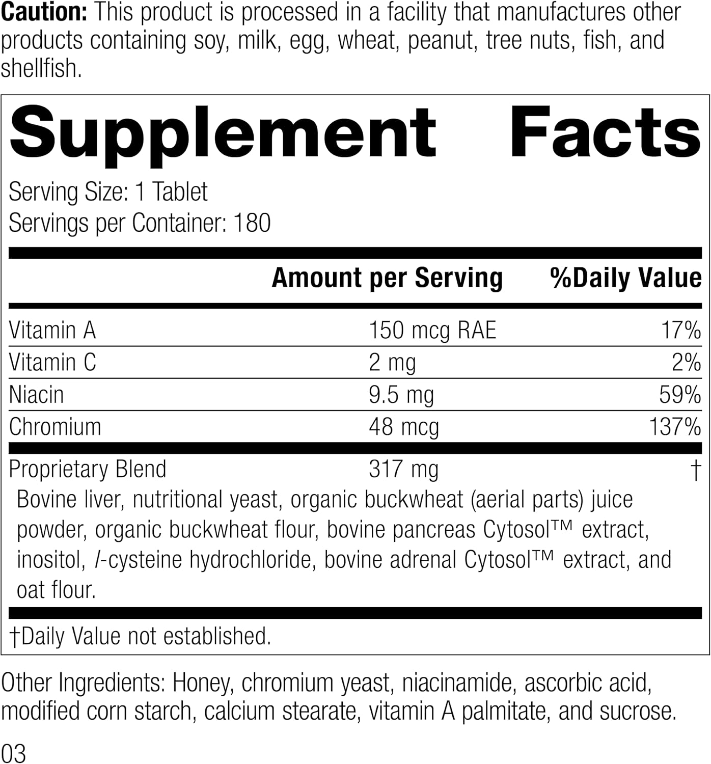Whole Food Chromium Complex with L-Cysteine for Digestive Health - 180 Tablets by Standard Process Inc.