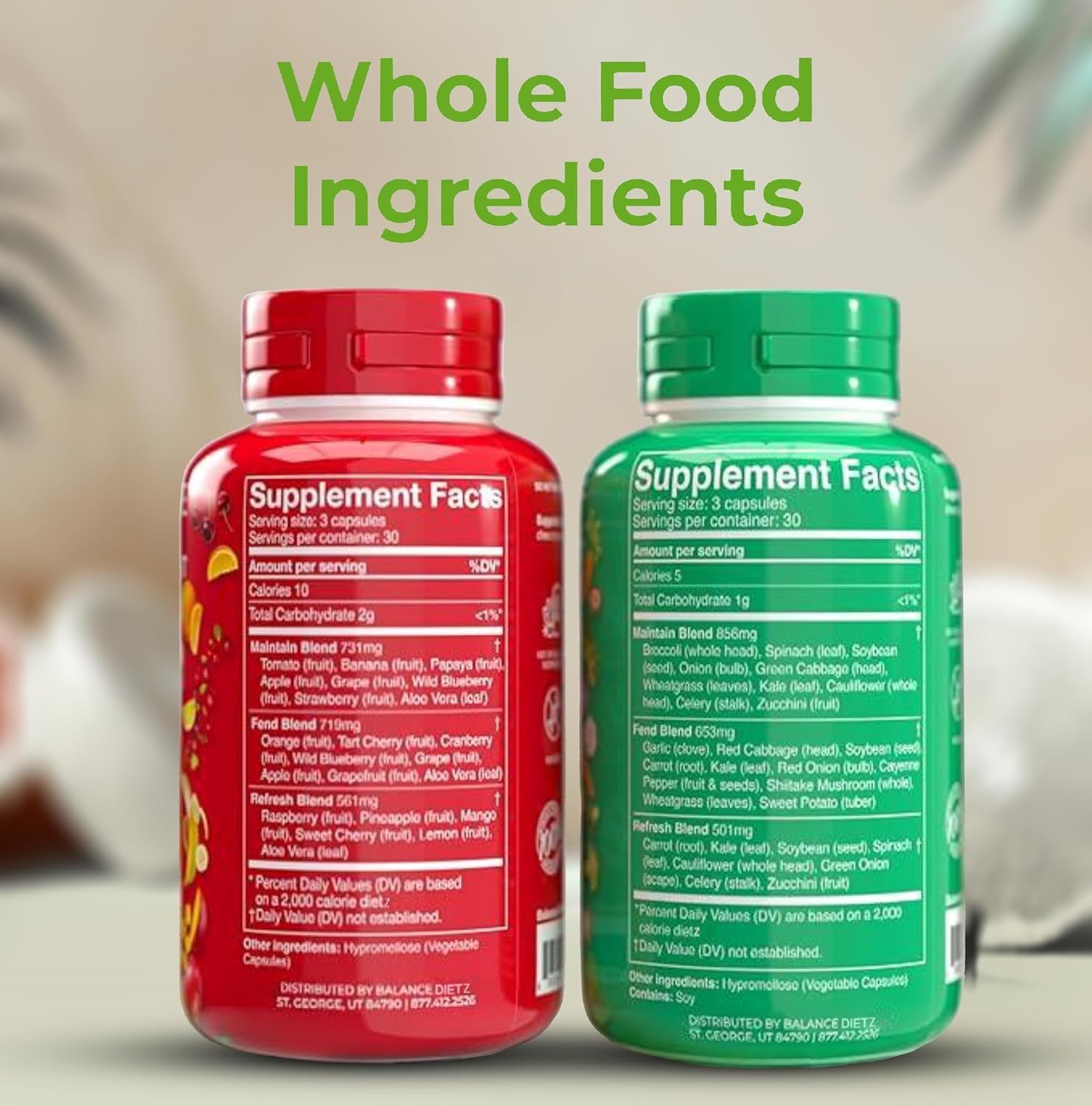 Whole Food Fruits and Veggies Supplements for Men, Women, and Kids - 90 Capsules Each