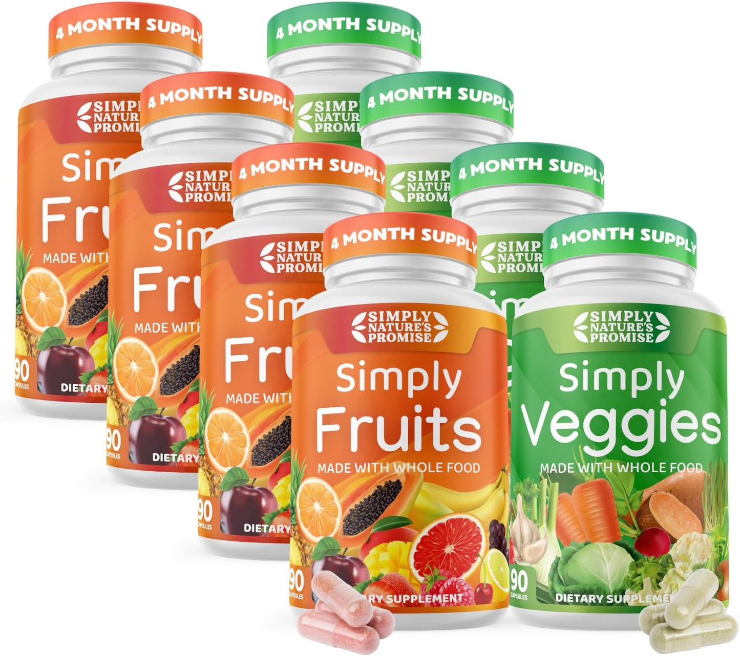 Whole Food Superfood Blend with 40+ Fruits & Veggies - 4 Month Supply - Aloe Vera - Soy Free - 720 Capsules