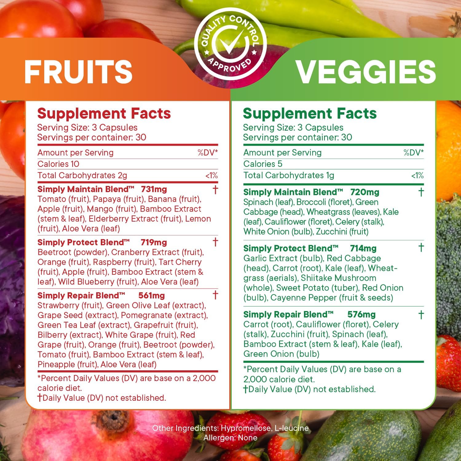 Whole Food Superfood Blend with 40+ Fruits & Veggies - 4 Month Supply - Aloe Vera - Soy Free - 720 Capsules