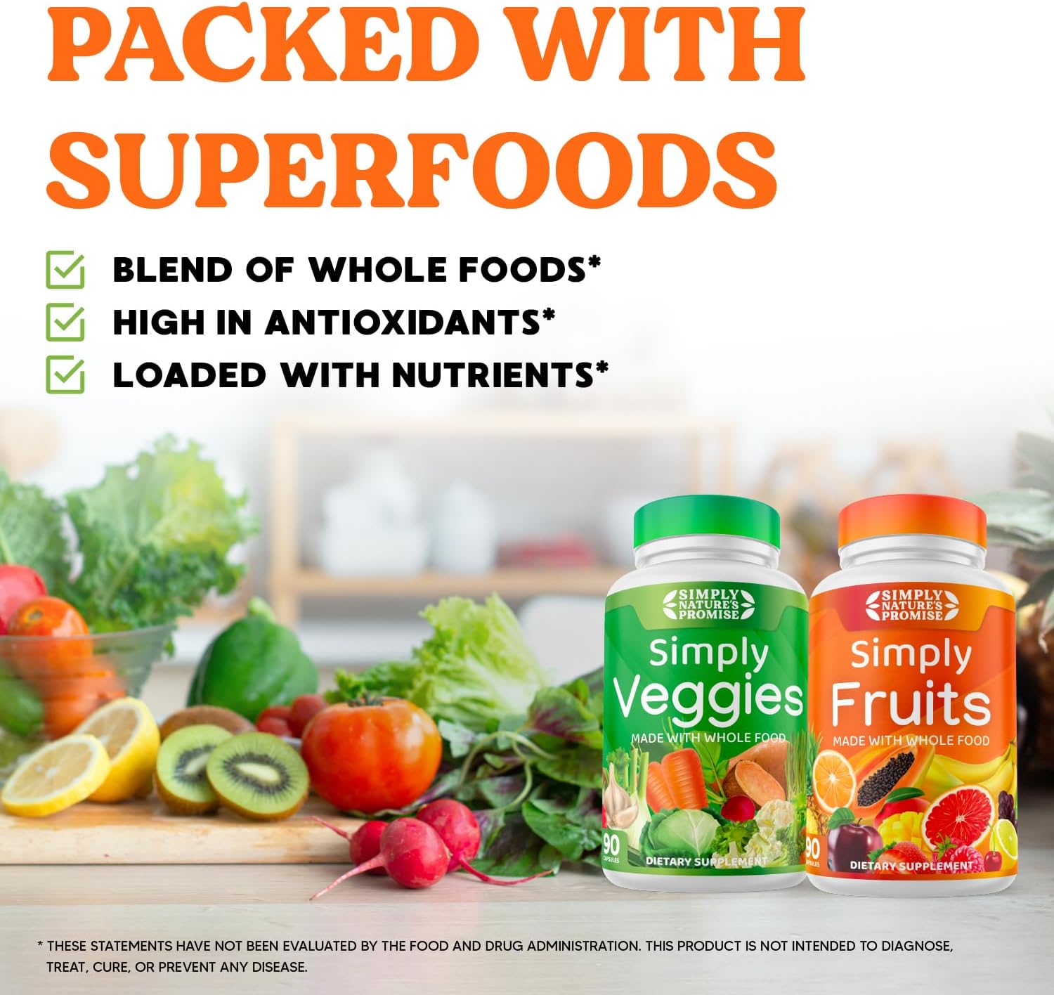 Whole Food Superfood Blend with 40+ Fruits & Veggies - 4 Month Supply - Aloe Vera - Soy Free - 720 Capsules