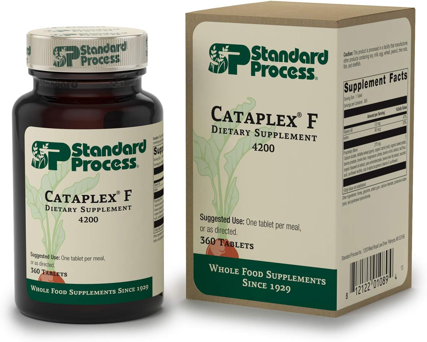 Whole Food Supplement for Thyroid, Metabolism, Skin, and Hair Health - Standard Process Cataplex F - 360 Tablets