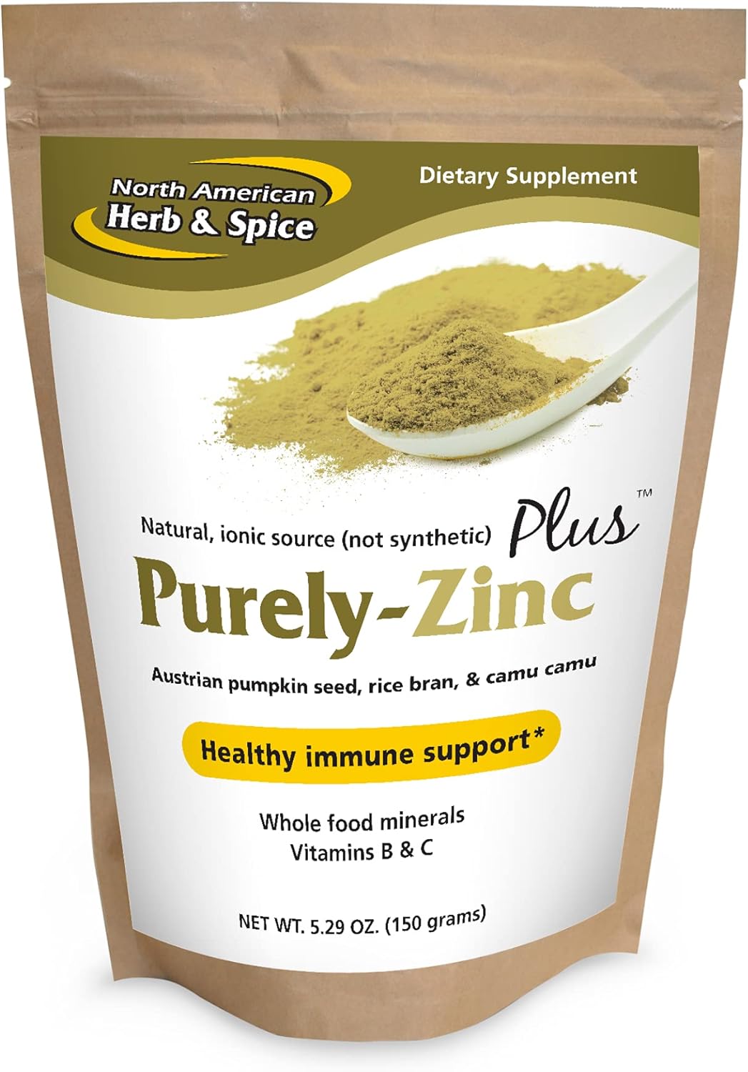 Whole Food Zinc Supplement with Austrian Pumpkin Seed, Rice Bran & Camu Camu - Healthy Immune Support - Non-GMO - 5 Servings