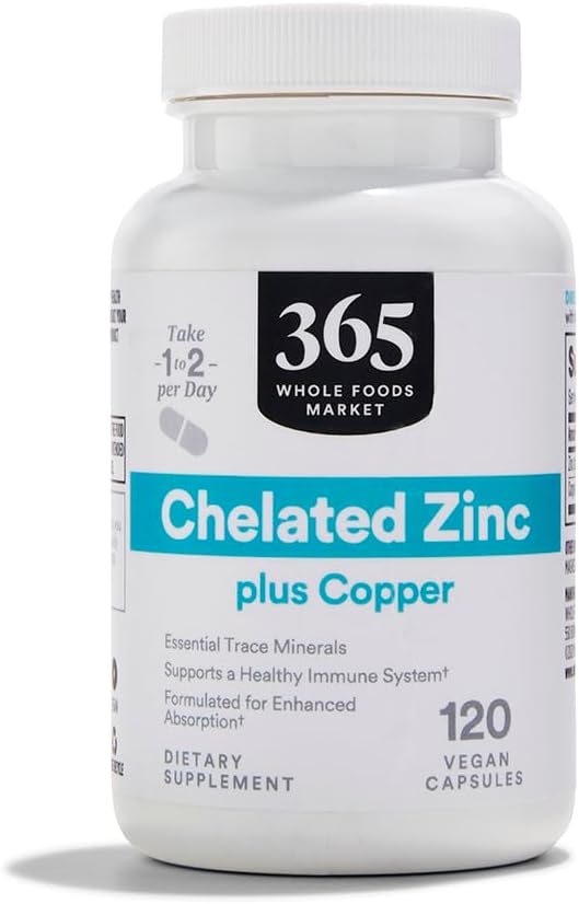 Whole Foods Market 365 Everyday Value Chelated Zinc plus Copper Supplement 120 ct