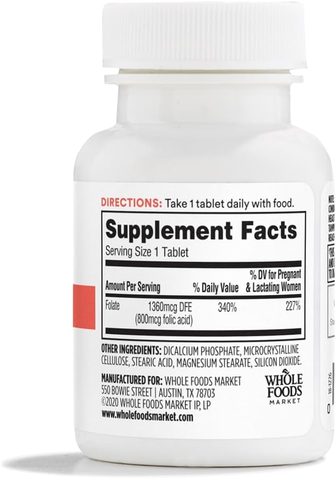 Whole Foods Market 365 Folic Acid 800MCG Tablets - 250 Count