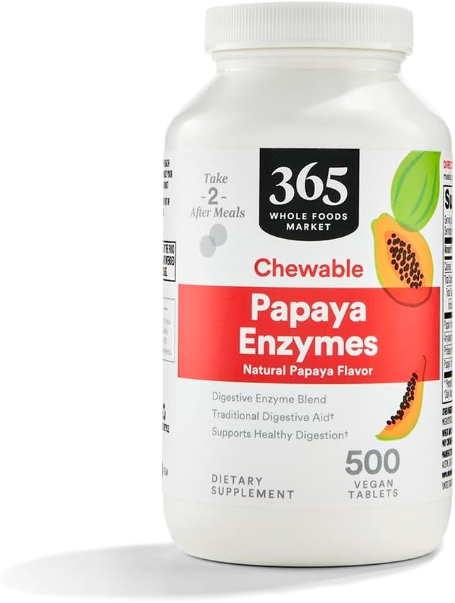 Whole Foods Market 365 Papaya Enzymes - 500 Chewable Tablets for Digestive Health