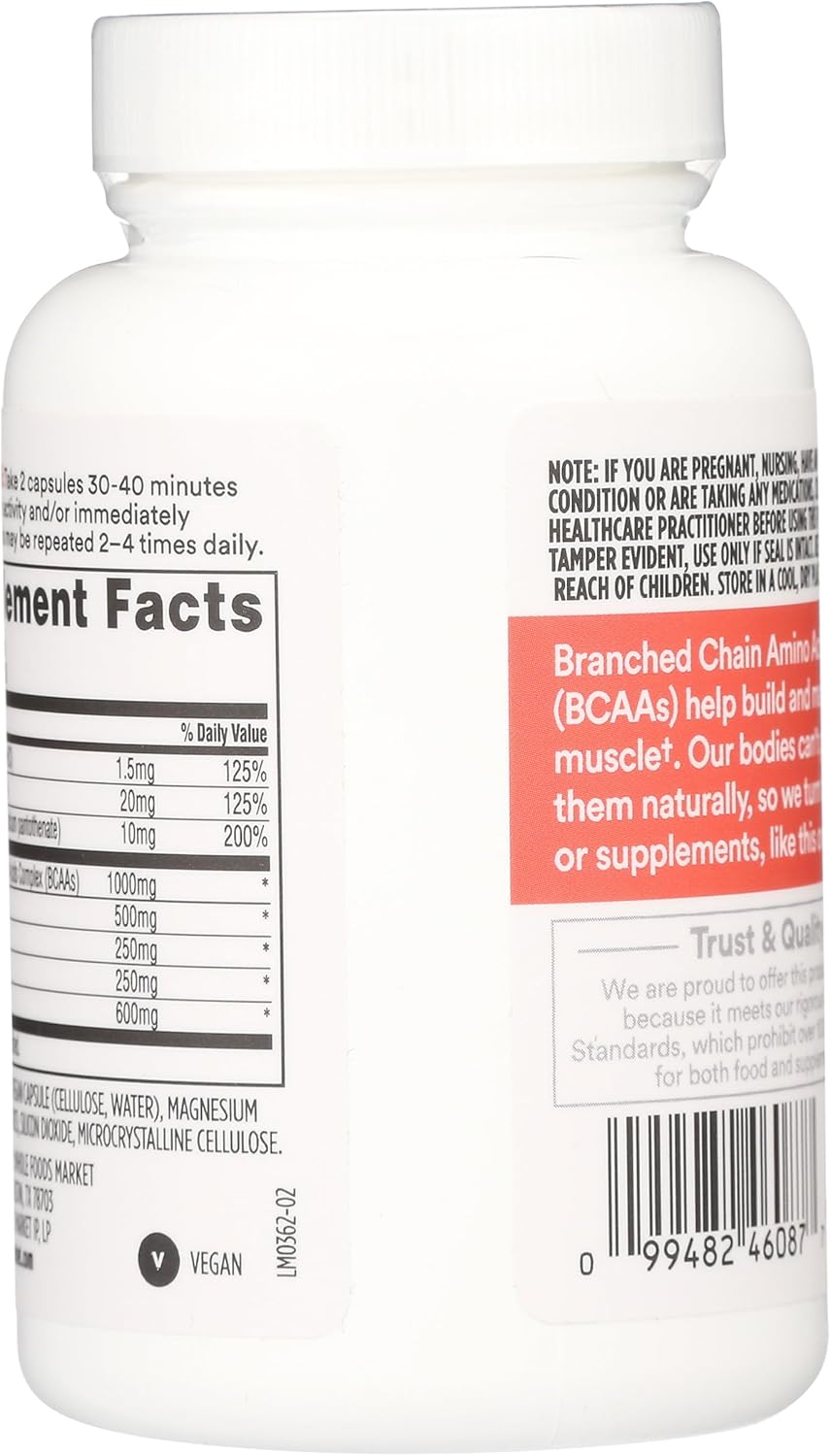 Whole Foods Market BCAA Complex Dietary Supplement - 60 Count Bottle