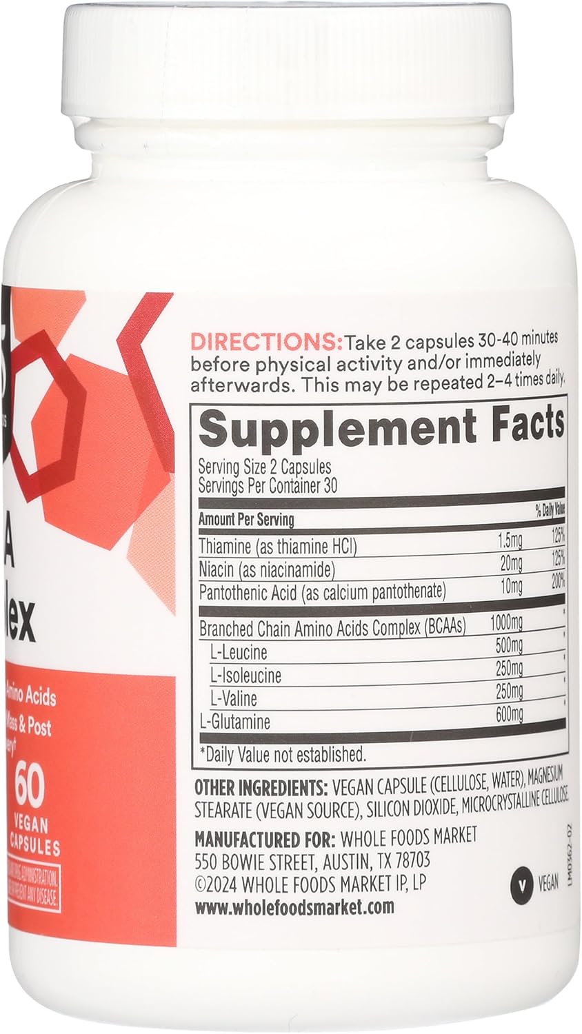 Whole Foods Market BCAA Complex Dietary Supplement - 60 Count Bottle