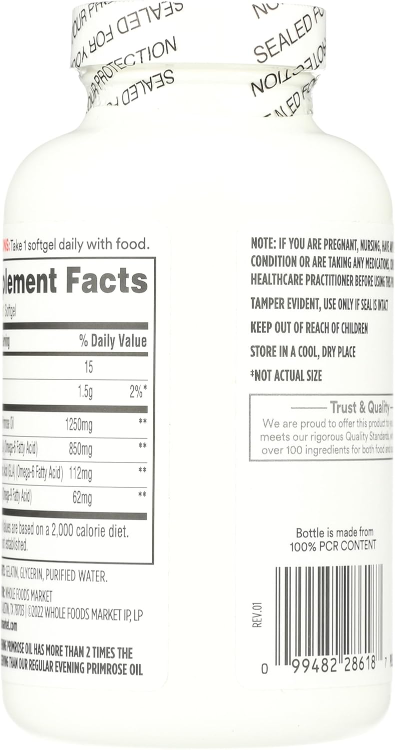 Whole Foods Market Evening Primrose Oil Softgels - 1250mg, 120 Count - 365 Brand