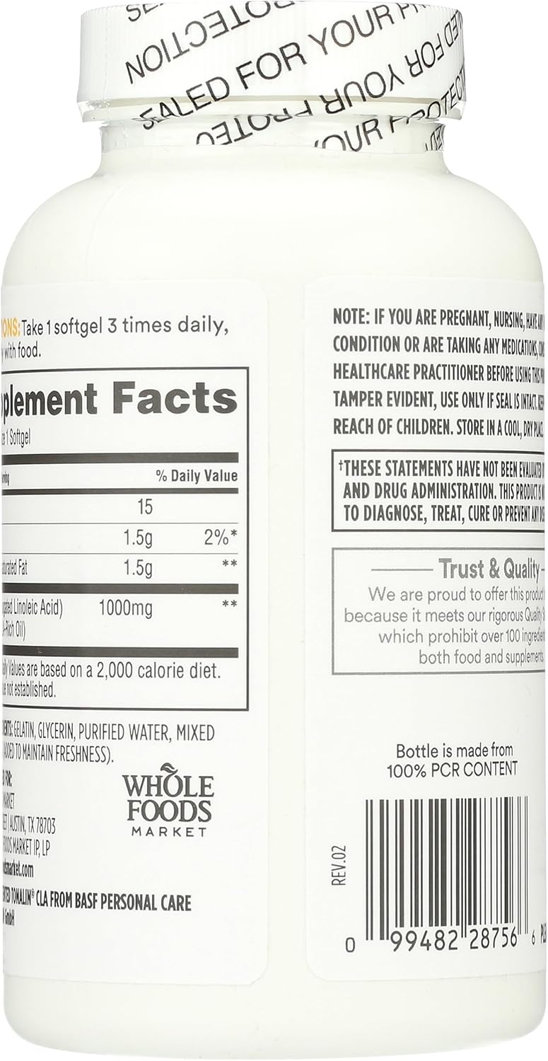 Whole Foods Market Tonalin CLA 1300mg Softgels - 90 Count Bottle for Daily Use