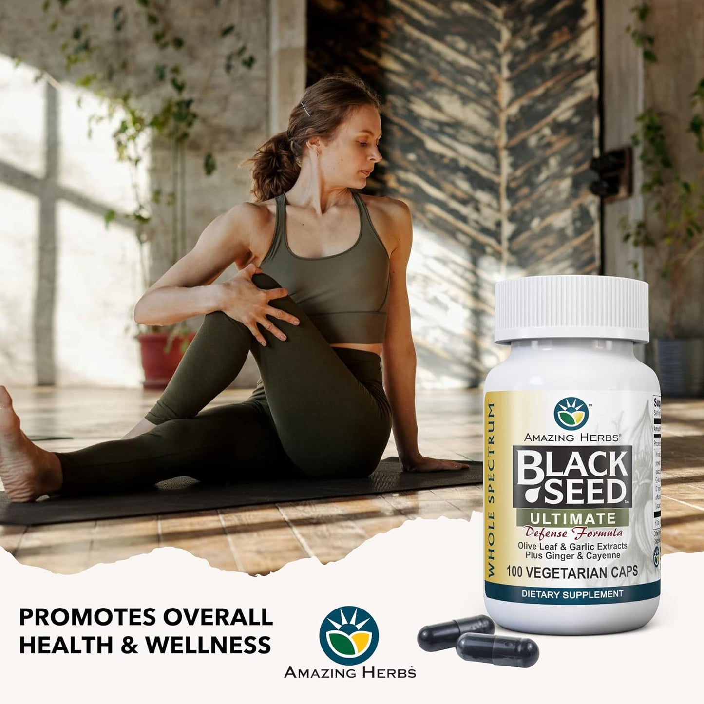 Whole Spectrum Black Seed Ultimate Capsules with Olive Leaf, Garlic Extract, Ginger & Cayenne - 100 Count Vegan Pills, Gluten Free & Non GMO