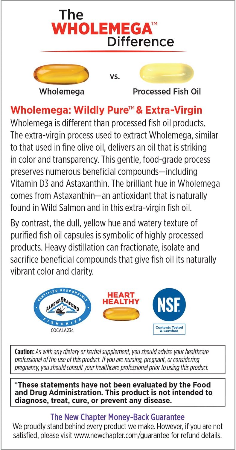 Wholemega Wild Alaskan Salmon Fish Oil Supplement with Omega-3, Vitamin D3, and Astaxanthin - 30 Count