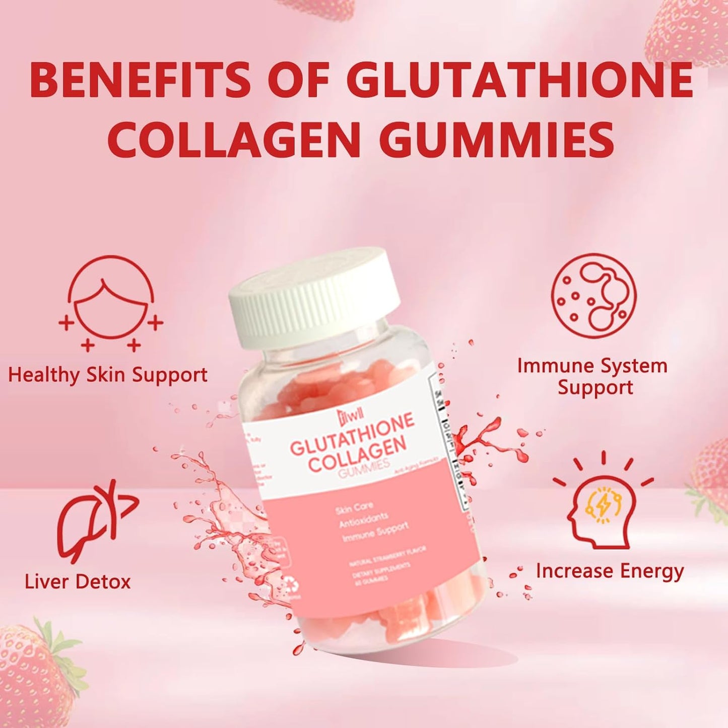Whoyun Glutathione Collagen Gummies | Skin Health Formula with Reduced Glutathione & Hydrolyzed Collagen | Reduce Wrinkles, Boost Immunity & Liver Health | 60 Gummies