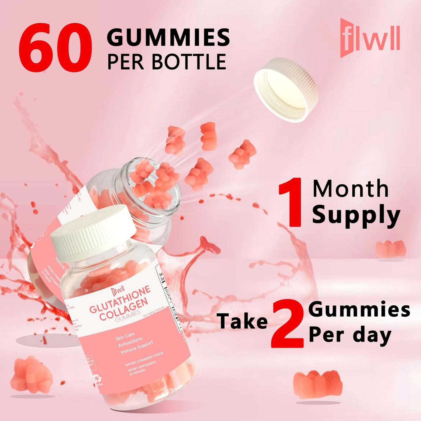 Whoyun Glutathione Collagen Gummies | Skin Health Formula with Reduced Glutathione & Hydrolyzed Collagen | Reduce Wrinkles, Boost Immunity & Liver Health | 60 Gummies