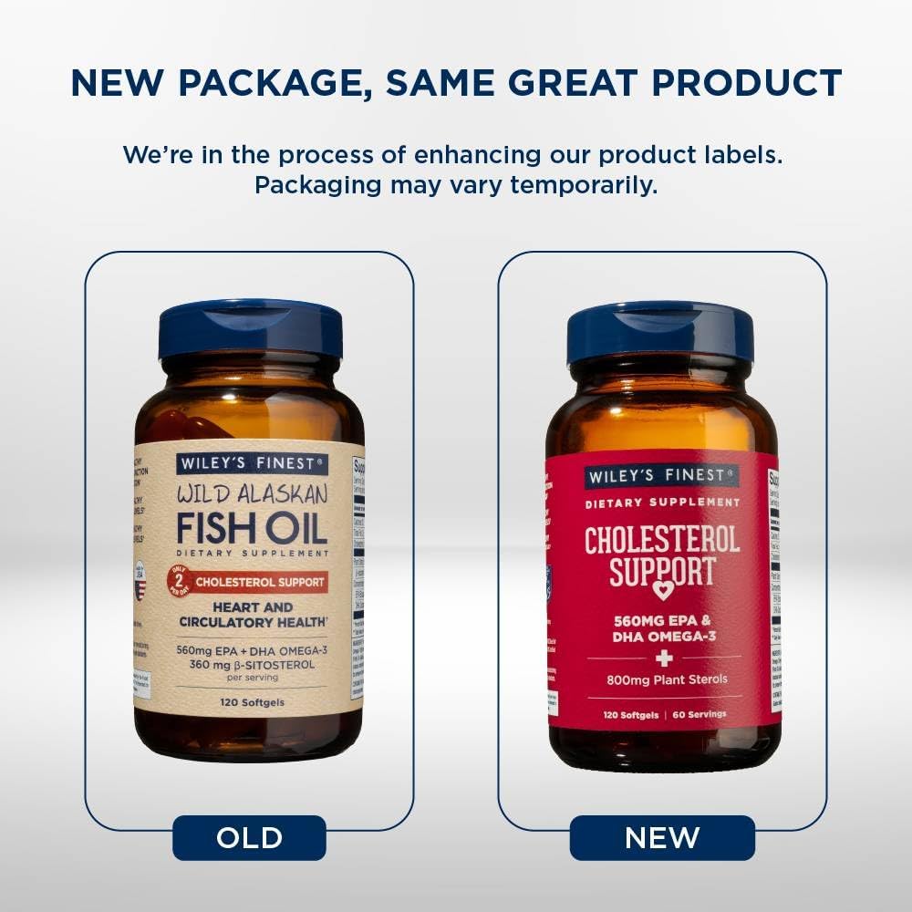 Wild Alaskan Fish Oil Cholesterol Support Softgels - Heart Health Supplement with 560mg Omega-3s - 120 Capsules for Men and Women