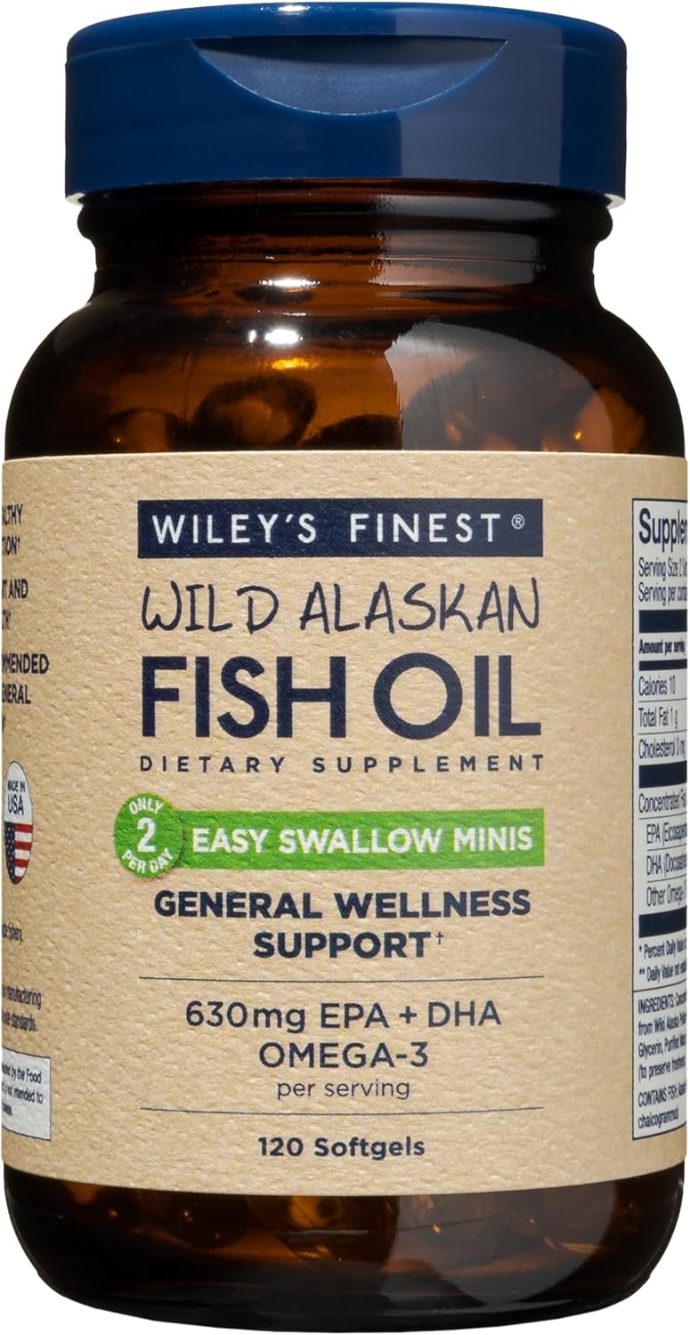 Wild Alaskan Fish Oil Easy Swallow Minis - Double-Strength Omega-3 Supplement - 630mg EPA and DHA - 120 Mini Softgels