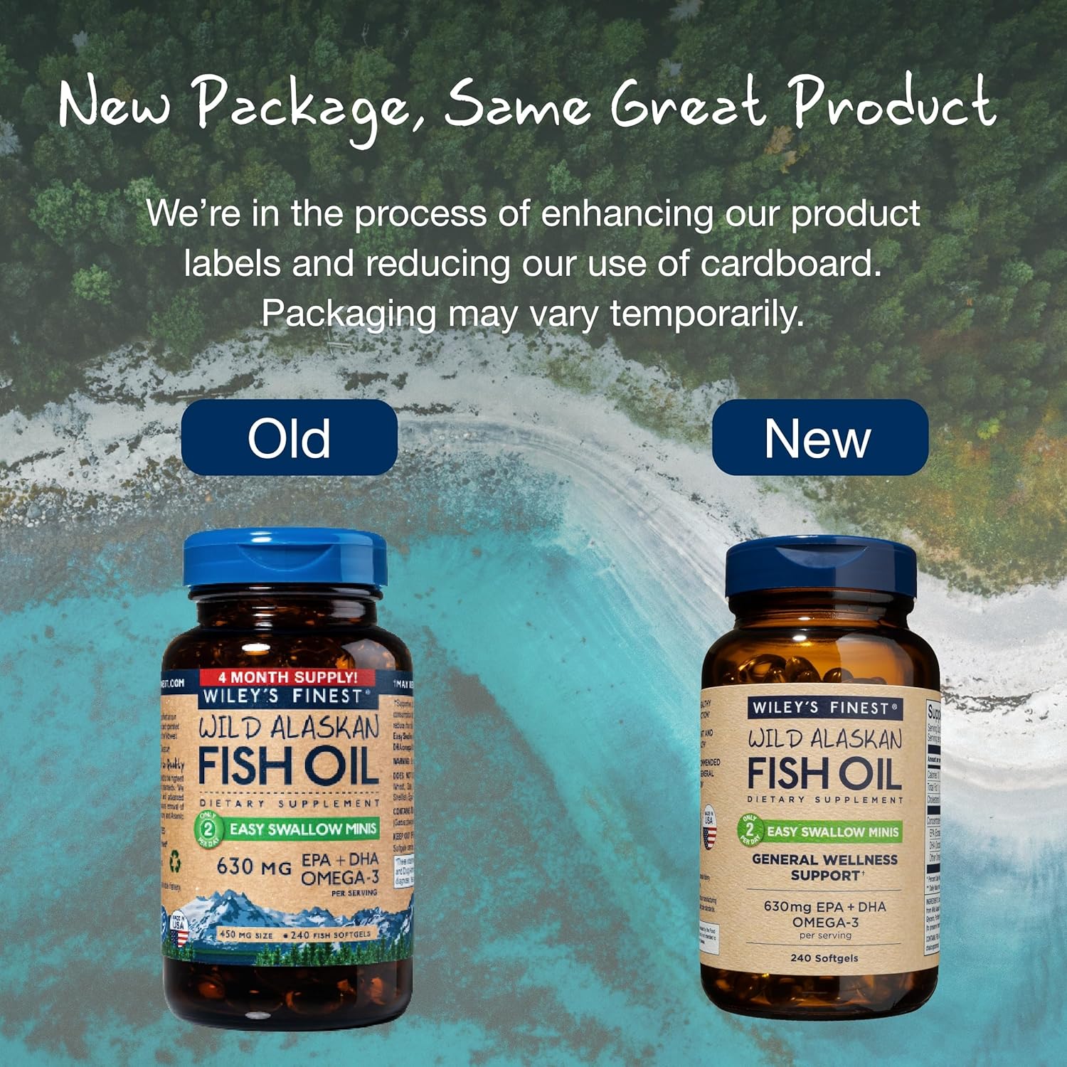 Wild Alaskan Fish Oil Easy Swallow Minis - Omega-3 Supplement - Double-Strength 630mg EPA and DHA - 240 Mini Softgels