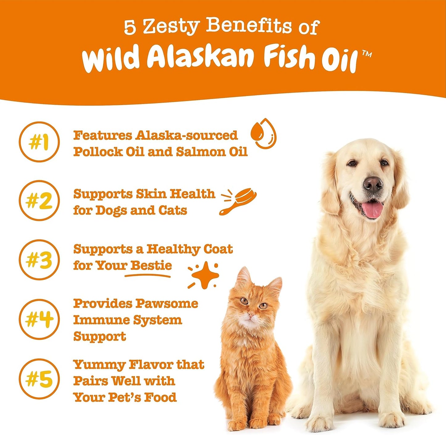 Wild Alaskan Fish Oil for Dogs & Cats - Pollock & Salmon Blend - Omega 3 EPA & DHA - Skin & Coat Health - Immune Support - 32 fl oz