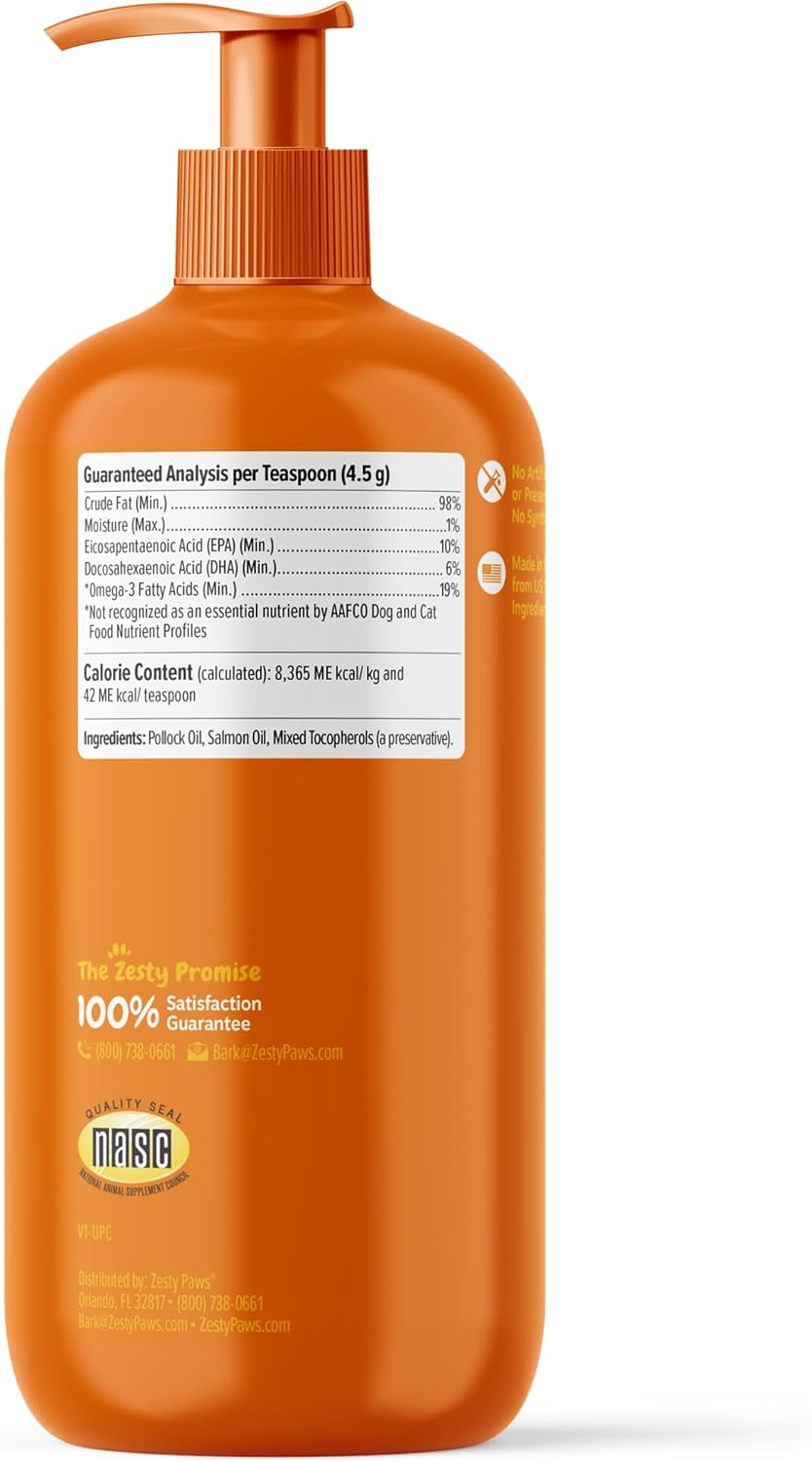 Wild Alaskan Fish Oil for Dogs & Cats - Pollock & Salmon Blend - Omega 3 EPA & DHA - Skin & Coat Health - Immune Support - 32 fl oz