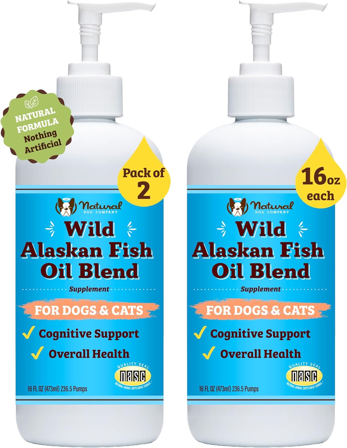 Wild Alaskan Fish Oil for Dogs & Cats 2 Pack - 16 oz. Blend of Pollock & Wild Salmon Oil, Omega 3 for Large Breed Dogs, Multi Dog Families - 32 oz. Value