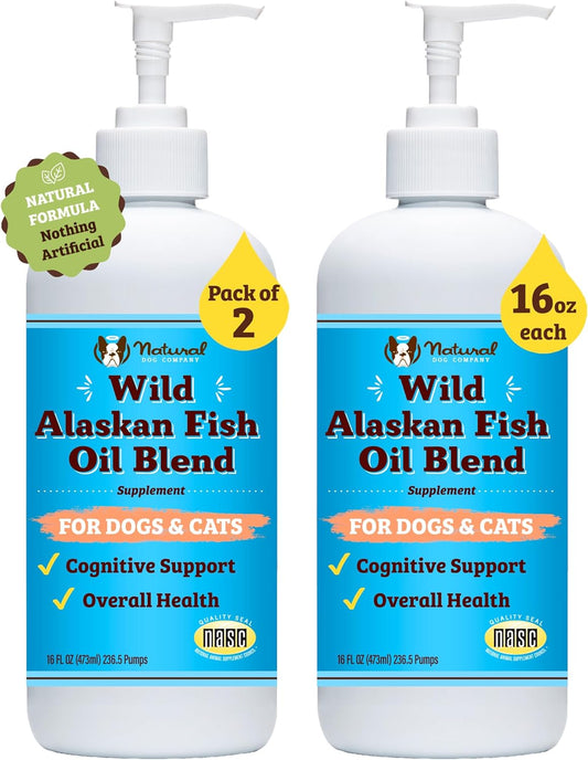 Wild Alaskan Fish Oil for Dogs & Cats 2 Pack - 16 oz. Blend of Pollock & Wild Salmon Oil, Omega 3 for Large Breed Dogs, Multi Dog Families - 32 oz. Value