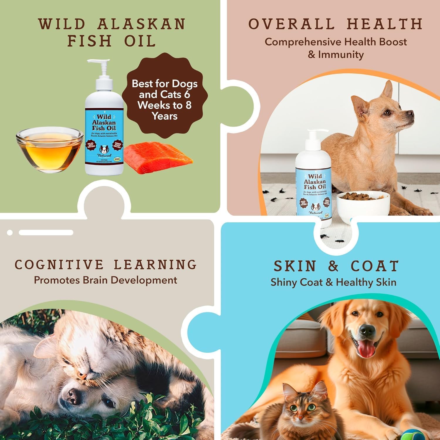 Wild Alaskan Fish Oil for Dogs & Cats 2 Pack - 16 oz. Blend of Pollock & Wild Salmon Oil, Omega 3 for Large Breed Dogs, Multi Dog Families - 32 oz. Value