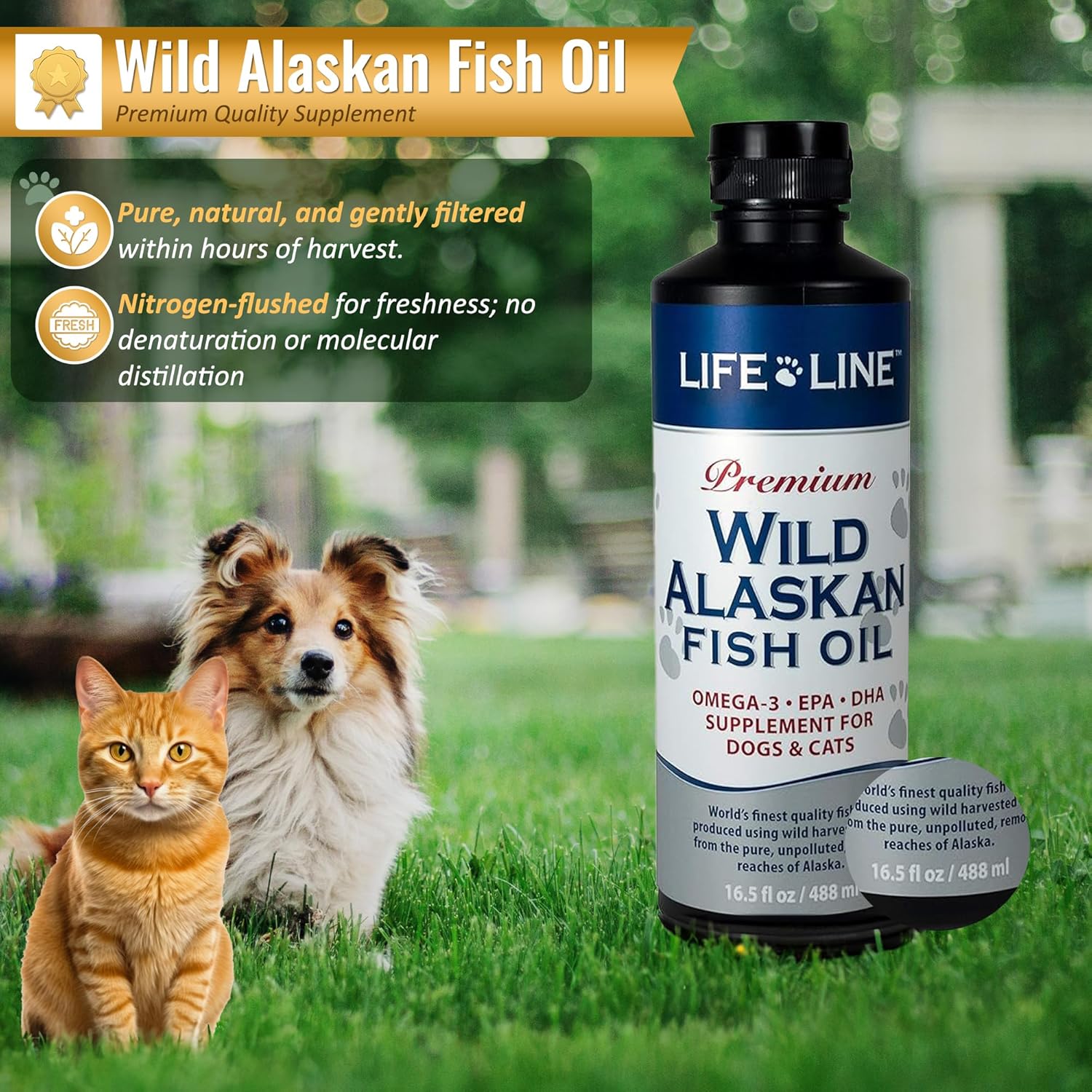 Wild Alaskan Fish Oil Omega-3 Supplement for Dogs & Cats with Skin, Coat, Brain, Eye & Heart Health Support, 16.5oz