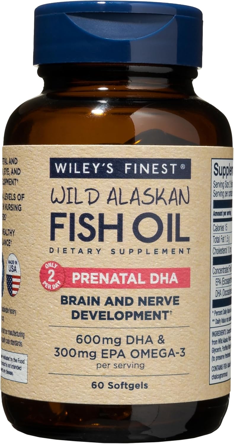 Wild Alaskan Fish Oil Prenatal DHA - High EPA and DHA Omega-3s for Pregnant Women - 60 Softgels