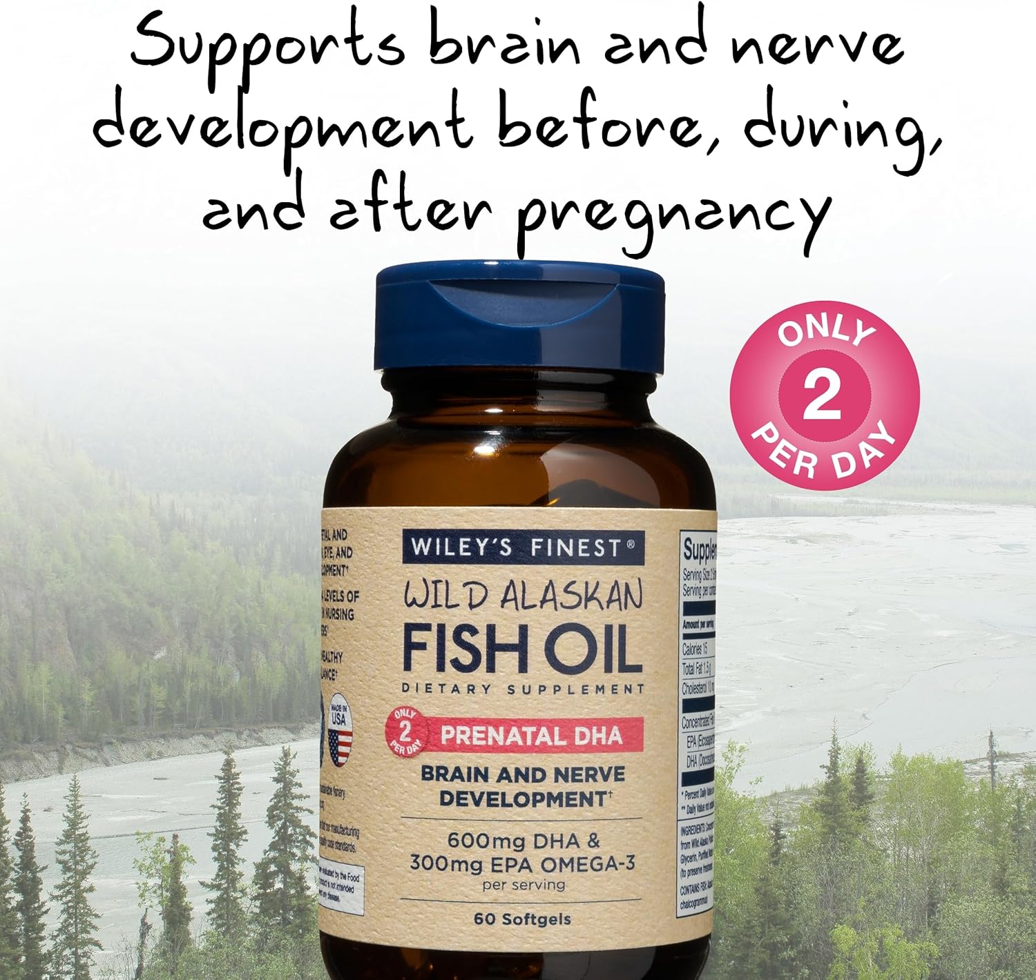 Wild Alaskan Fish Oil Prenatal DHA - High EPA and DHA Omega-3s for Pregnant Women - 60 Softgels