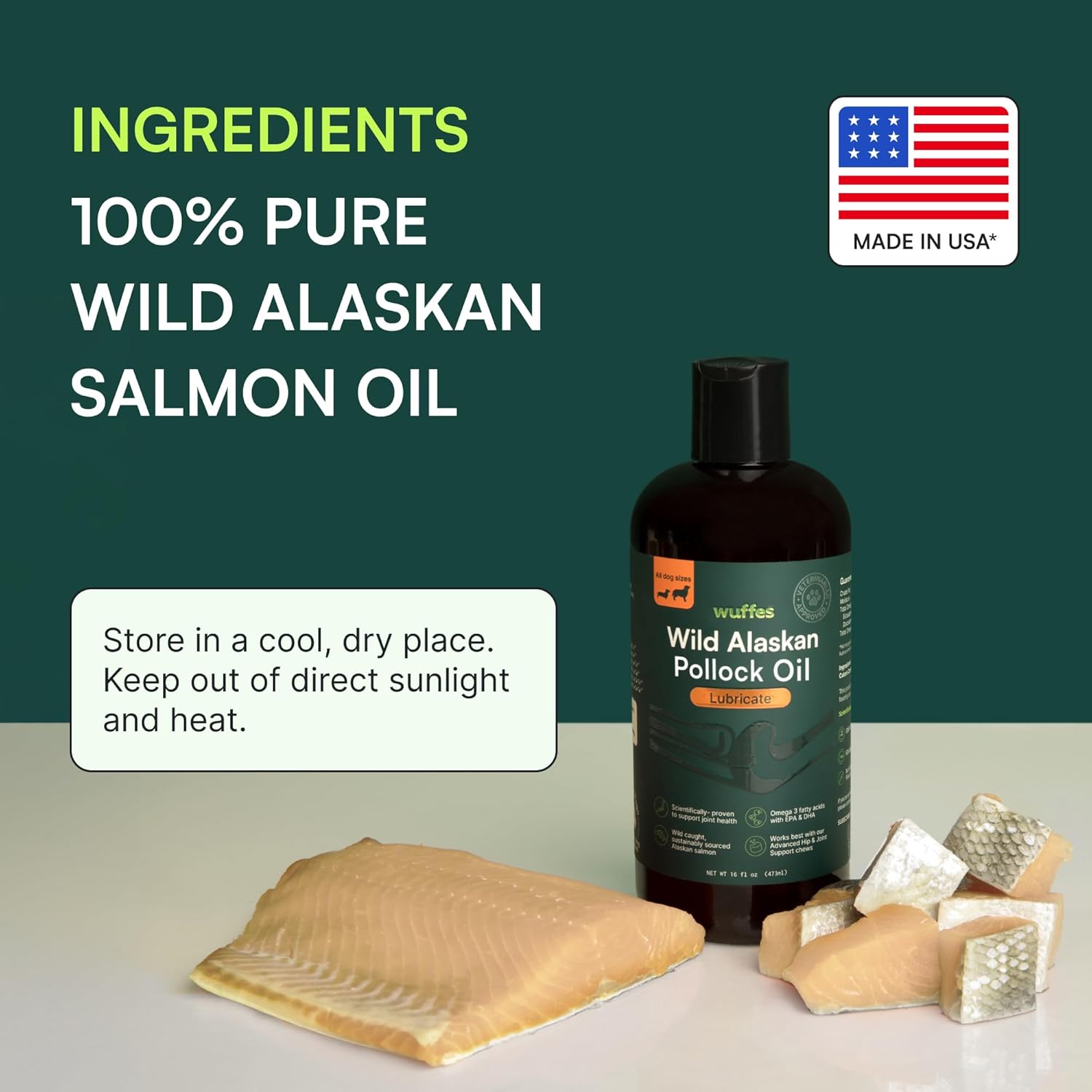 Wild Alaskan Pollock Oil for Dogs - Omega 3 Fatty Acids, Healthy Skin & Coat, Joint Support - 100% Pure Fish Oil - 16 Oz