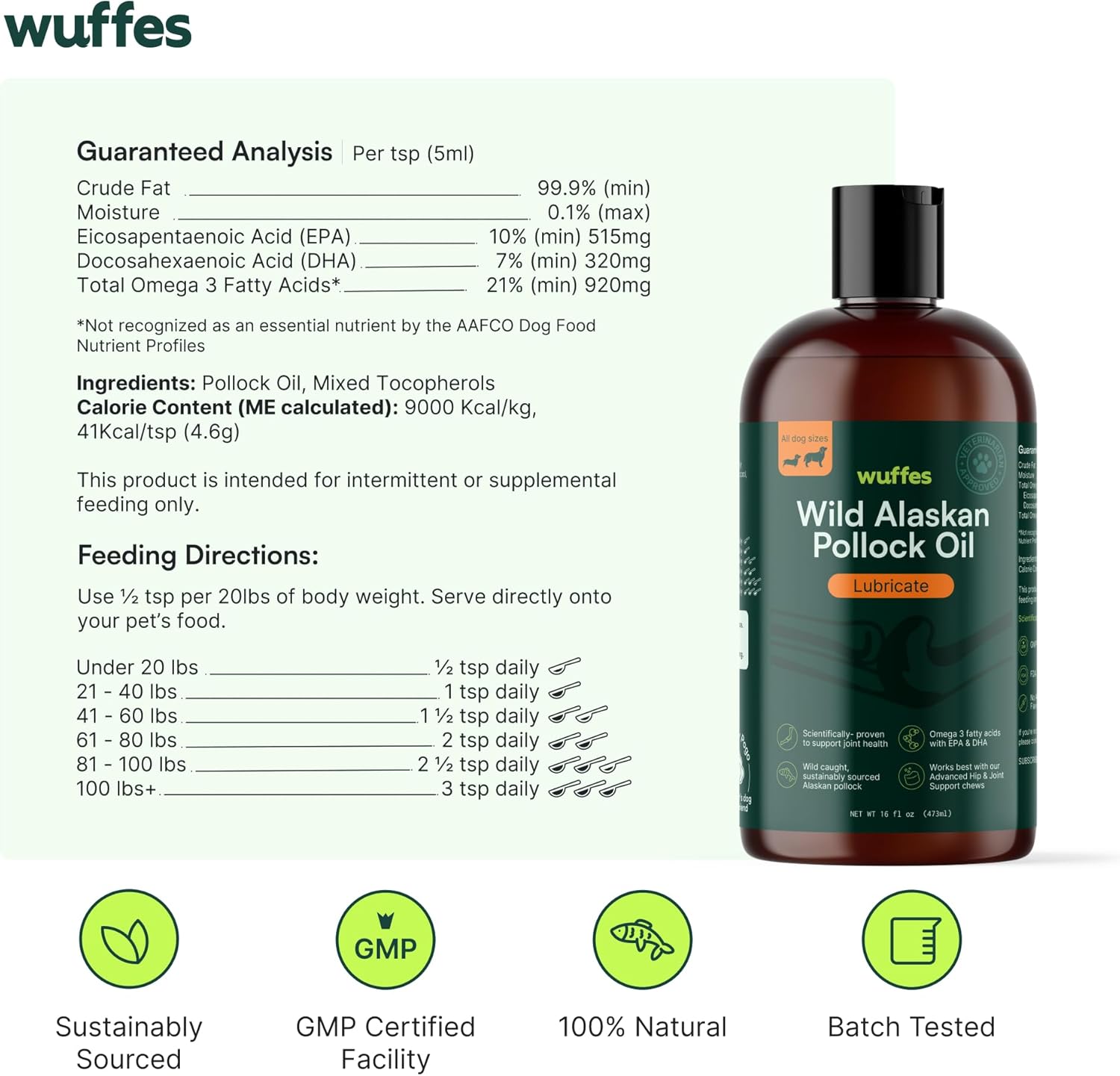 Wild Alaskan Pollock Oil for Dogs - Omega 3 Fatty Acids, Healthy Skin & Coat, Joint Support - 100% Pure Fish Oil - 16 Oz