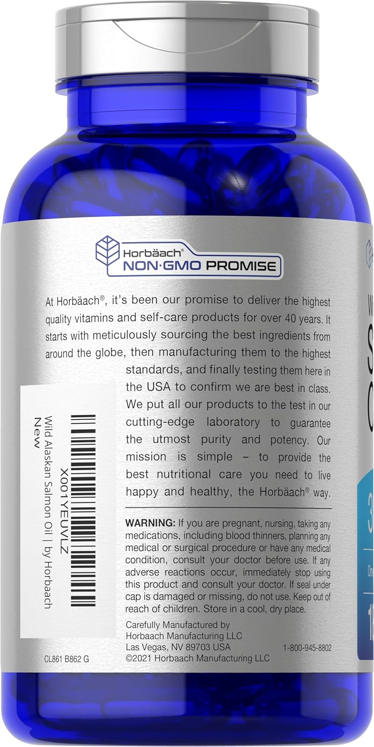 Wild Alaskan Salmon Fish Oil Softgel Capsules | 180 Count | Gluten Free, Non-GMO | High Potency Omega-3 EPA and DHA