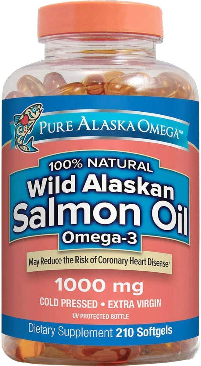 Wild Alaskan Salmon Oil Capsules - 1000mg, 210 Count - Pure Omega-3 Supplement from Alaska