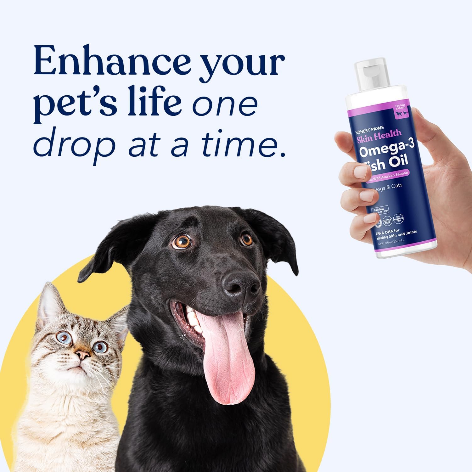 Wild Alaskan Salmon Oil for Dogs - Omega 3 Fish Oil, Healthy Skin & Joints - Fatty Acid, Pollock Oil - Sustainably Sourced - 8 Oz