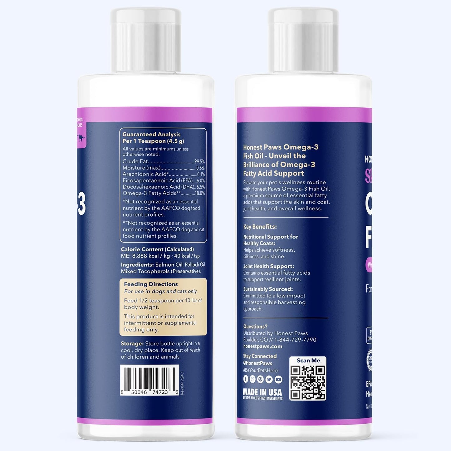 Wild Alaskan Salmon Oil for Dogs - Omega 3 Fish Oil, Healthy Skin & Joints - Fatty Acid, Pollock Oil - Sustainably Sourced - 8 Oz