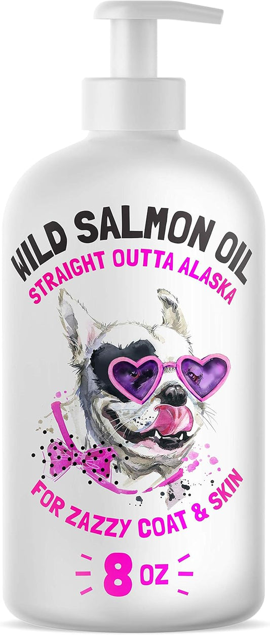 Wild Alaskan Salmon Oil for Dogs & Cats - Omega 3 6 9 Fatty Acids - Skin & Coat Supplement - Joint, Brain & Heart Health - 8 oz