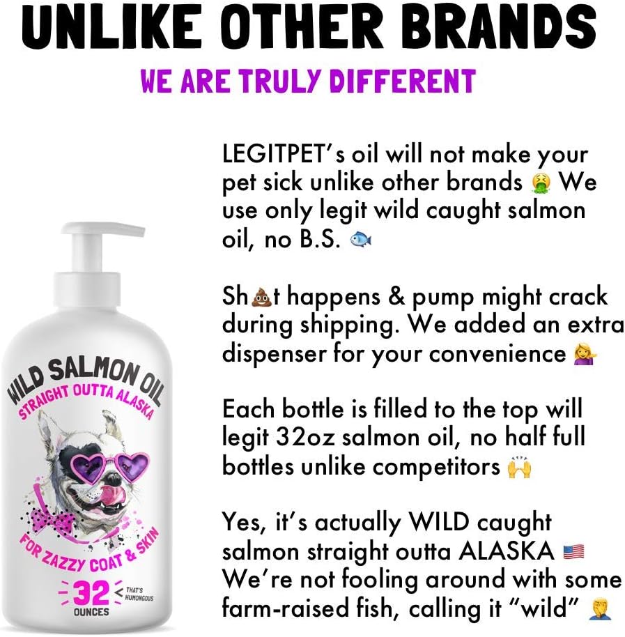 Wild Alaskan Salmon Oil for Dogs & Cats - Omega 3 6 9 Liquid Fatty Acids - Skin & Coat Supplement - Supports Joint, Brain, Eye, Immune & Heart Health - Made in USA - 32 oz