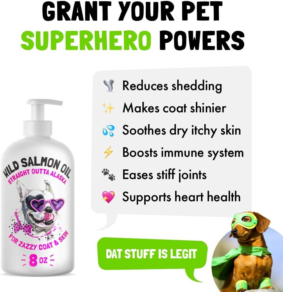 Wild Alaskan Salmon Oil for Dogs & Cats - Omega 3 6 9 Fatty Acids - Skin & Coat Supplement - Joint, Brain & Heart Health - 8 oz