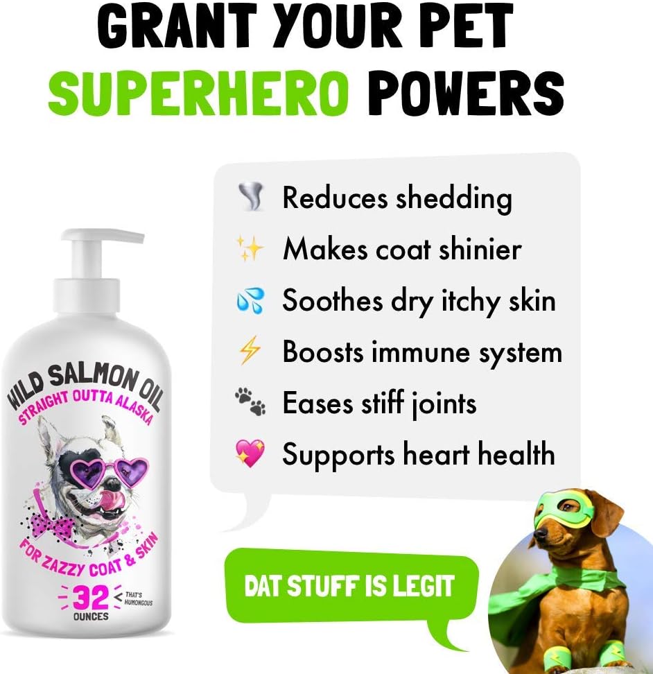 Wild Alaskan Salmon Oil for Dogs & Cats - Omega 3 6 9 Liquid Fatty Acids - Skin & Coat Supplement - Supports Joint, Brain, Eye, Immune & Heart Health - Made in USA - 32 oz