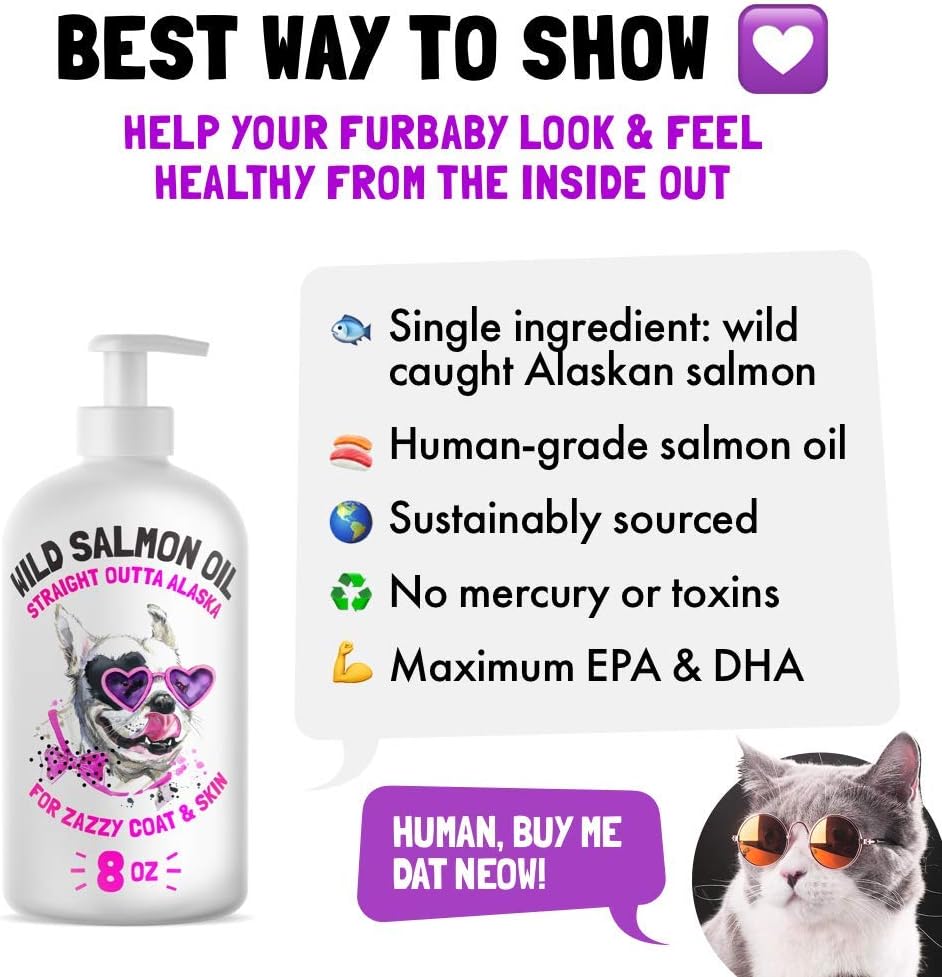 Wild Alaskan Salmon Oil for Dogs & Cats - Omega 3 6 9 Fatty Acids - Skin & Coat Supplement - Joint, Brain & Heart Health - 8 oz