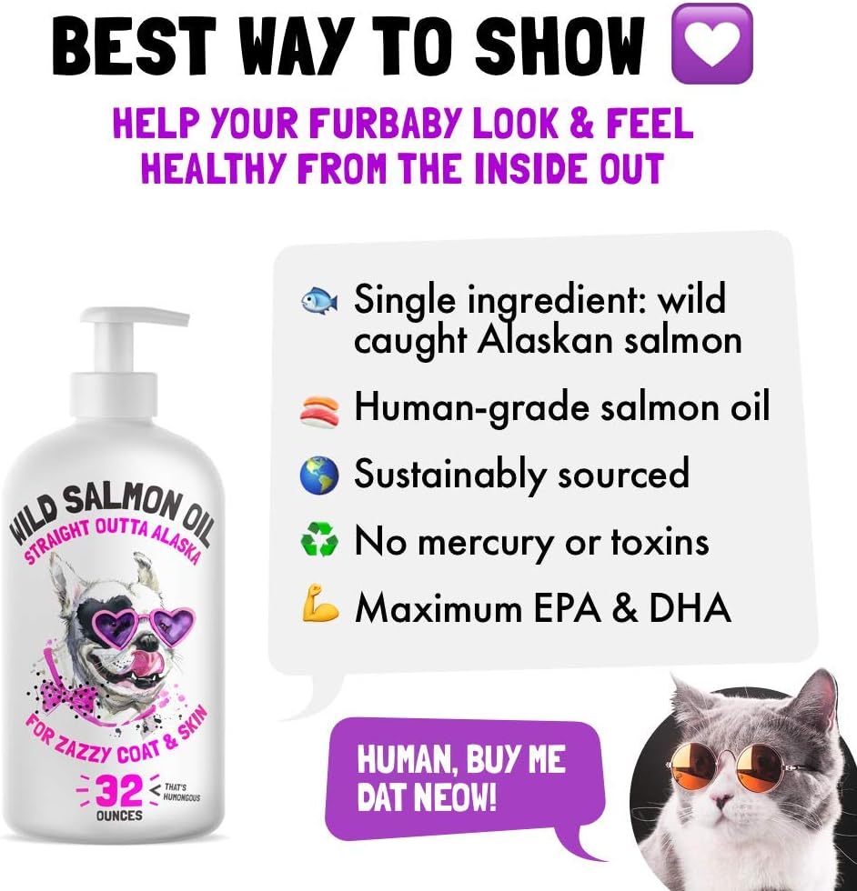 Wild Alaskan Salmon Oil for Dogs & Cats - Omega 3 6 9 Liquid Fatty Acids - Skin & Coat Supplement - Supports Joint, Brain, Eye, Immune & Heart Health - Made in USA - 32 oz