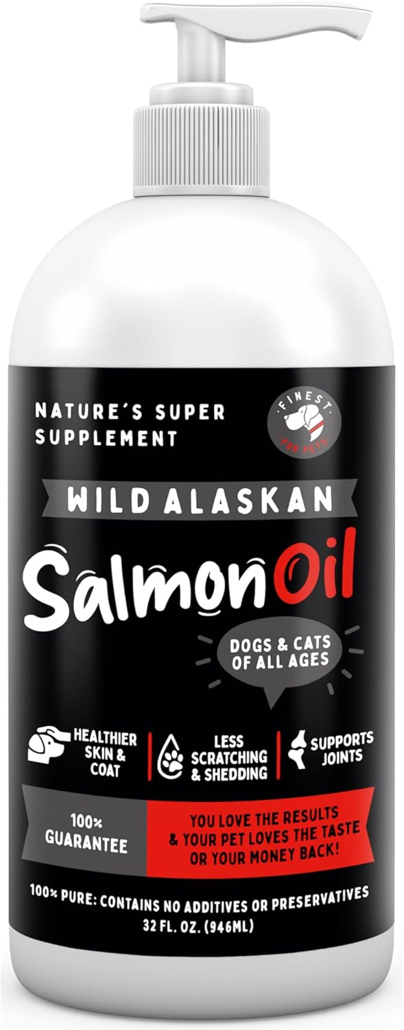 Wild Alaskan Salmon Oil for Dogs & Cats - Omega 3 Supplement for Skin & Coat Health, Joint Pain Relief, Immune Support - 32 oz Bottle
