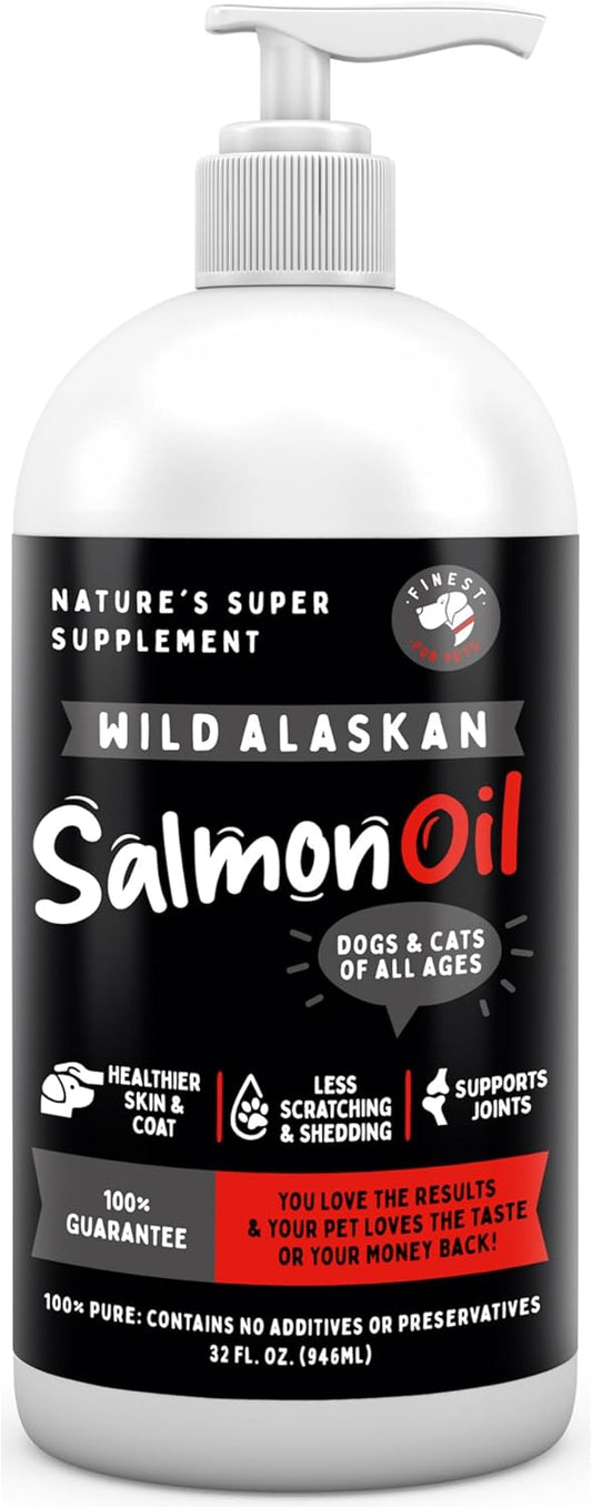 Wild Alaskan Salmon Oil for Dogs & Cats - Omega 3 Supplement for Skin & Coat Health, Joint Pain Relief, Immune Support - 32 oz Bottle