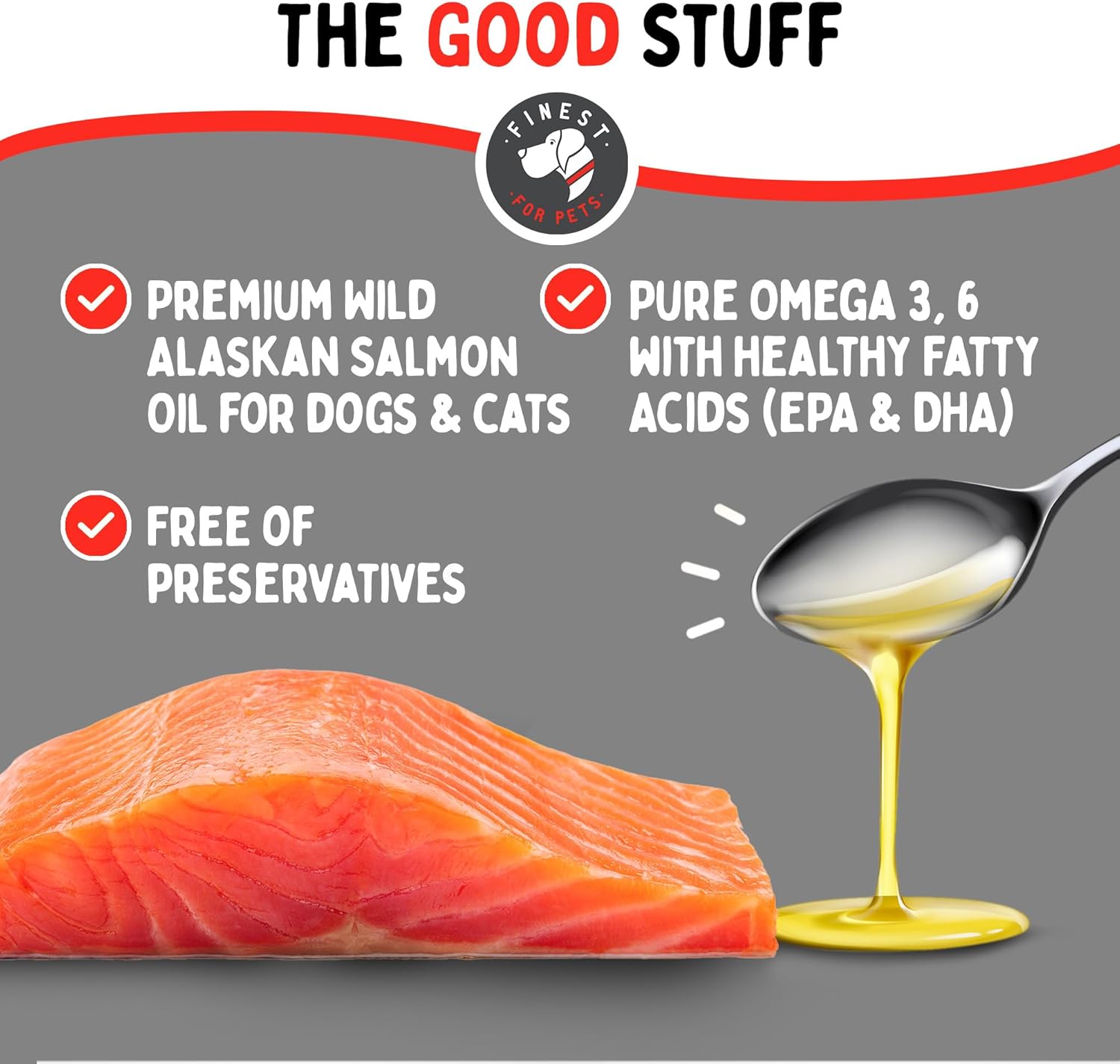 Wild Alaskan Salmon Oil for Dogs & Cats - Omega 3 Supplement for Skin & Coat Health, Joint Pain Relief, Immune Support - 32 oz Bottle