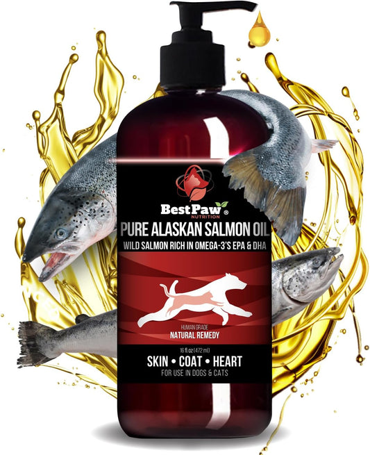 Wild Alaskan Salmon Oil for Pets - Liquid Fish Oil with Pump - Supports Skin, Coat, Joint, Heart Health - Omega 3 Supplement - All Natural EPA + DHA - 16oz