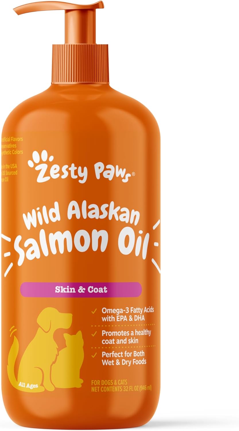 Wild Alaskan Salmon Oil for Pets - Omega 3 Liquid Supplement for Skin, Coat, Joints, Heart Health - 32oz Pump Bottle