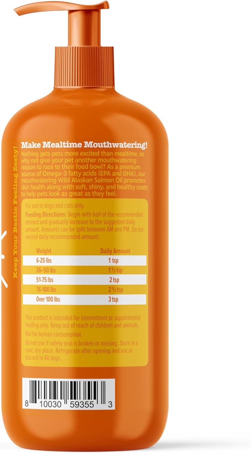 Wild Alaskan Salmon Oil for Pets - Omega 3 Liquid Supplement for Skin, Coat, Joints, Heart Health - 32oz Pump Bottle