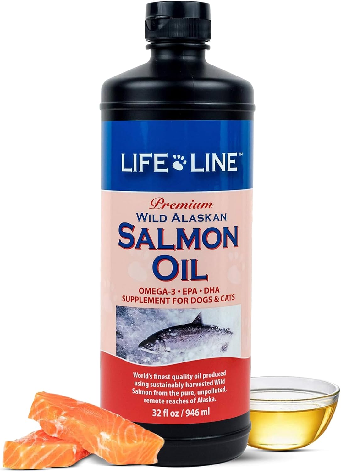 Wild Alaskan Salmon Oil Omega-3 Supplement for Dogs & Cats - 32 oz - Promotes Skin, Coat, Brain, Eye & Heart Health