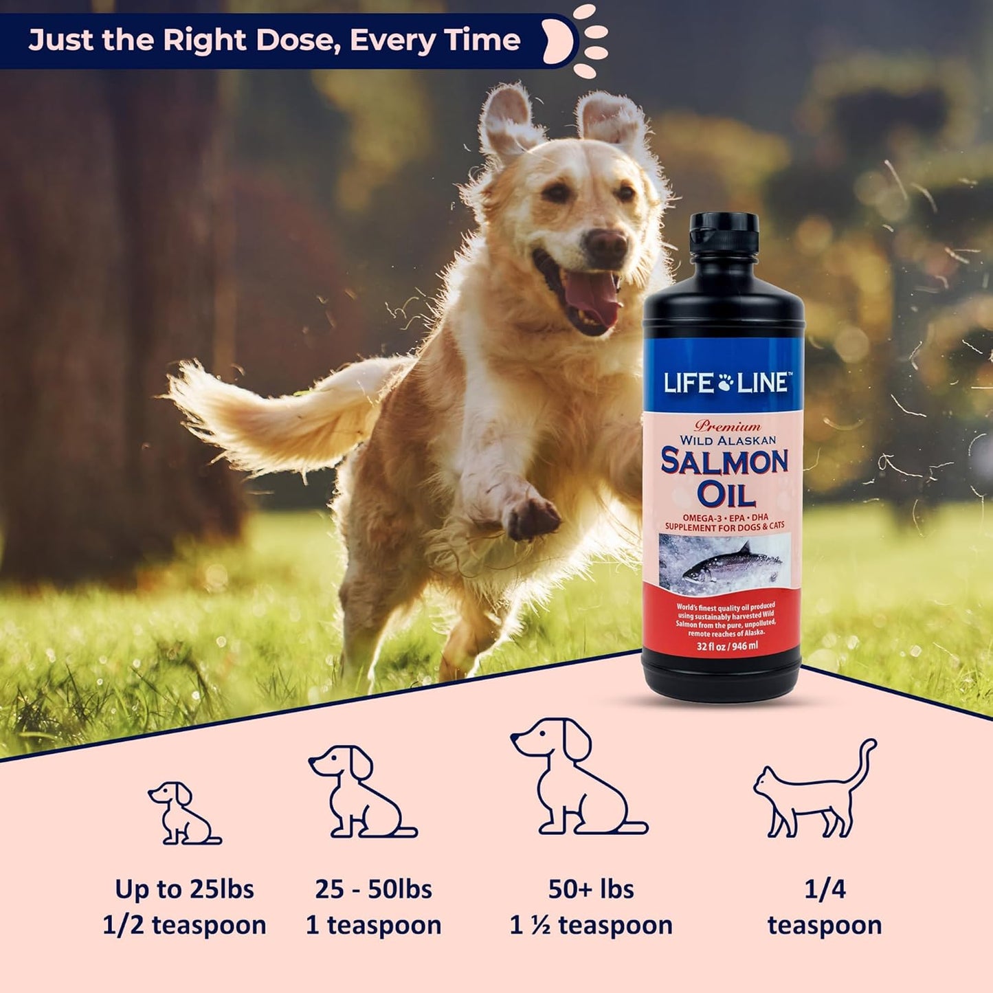 Wild Alaskan Salmon Oil Omega-3 Supplement for Dogs & Cats - 32 oz - Promotes Skin, Coat, Brain, Eye & Heart Health