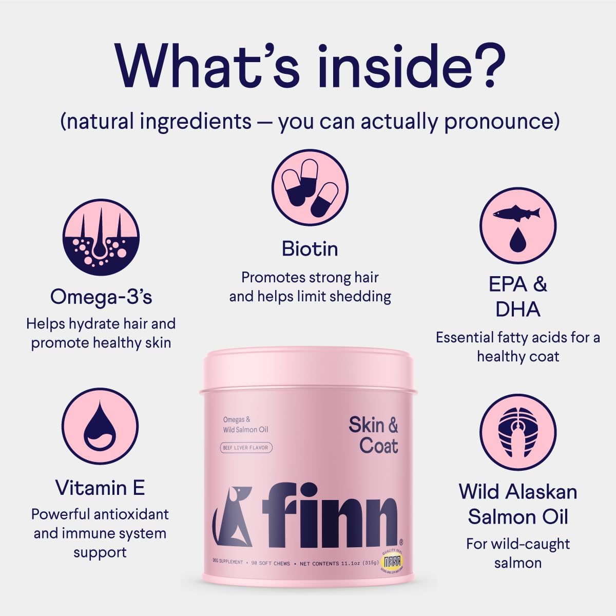 Wild Alaskan Salmon Oil Soft Chews for Dogs | Promotes Healthy Skin & Coat | Omega-3s, EPA & DHA, Biotin, Zinc | 90 Chews